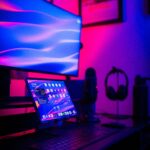 RGB lights on a desk setup